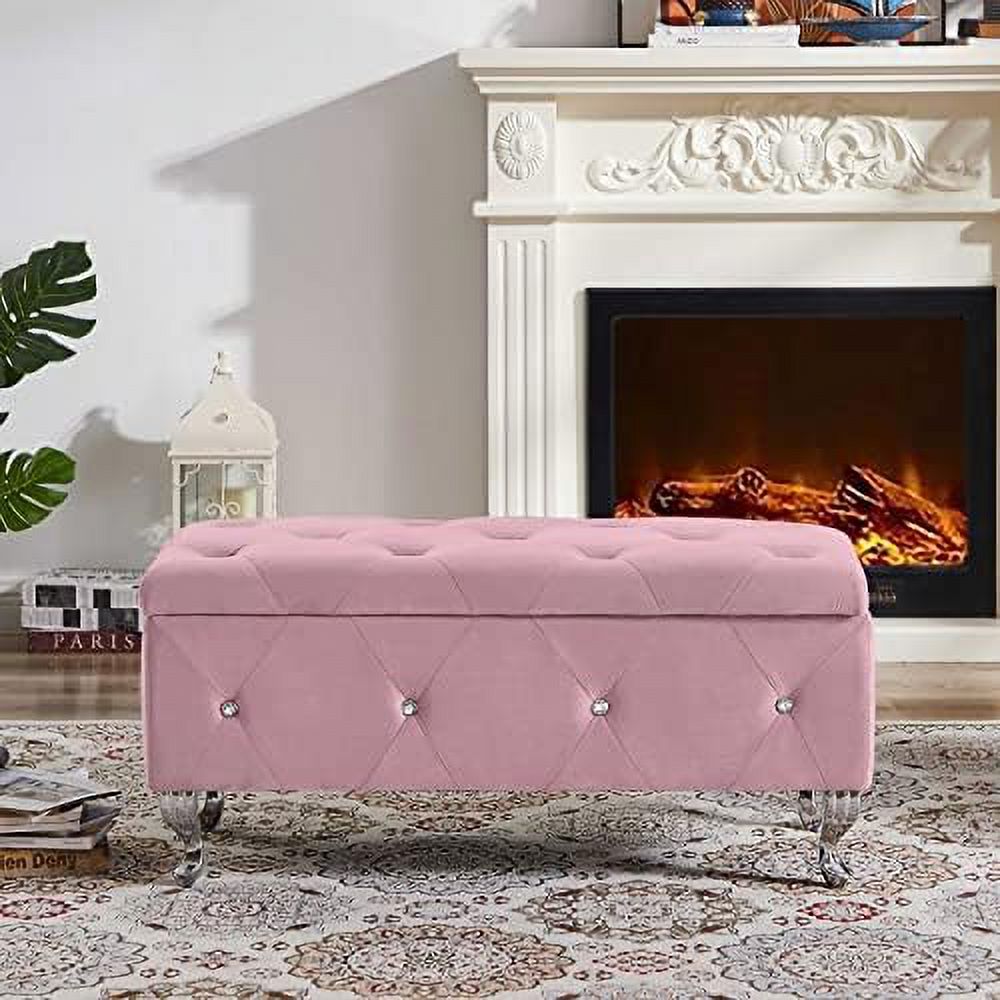 Velvet Ottoman Bench with Safety Hinge O579