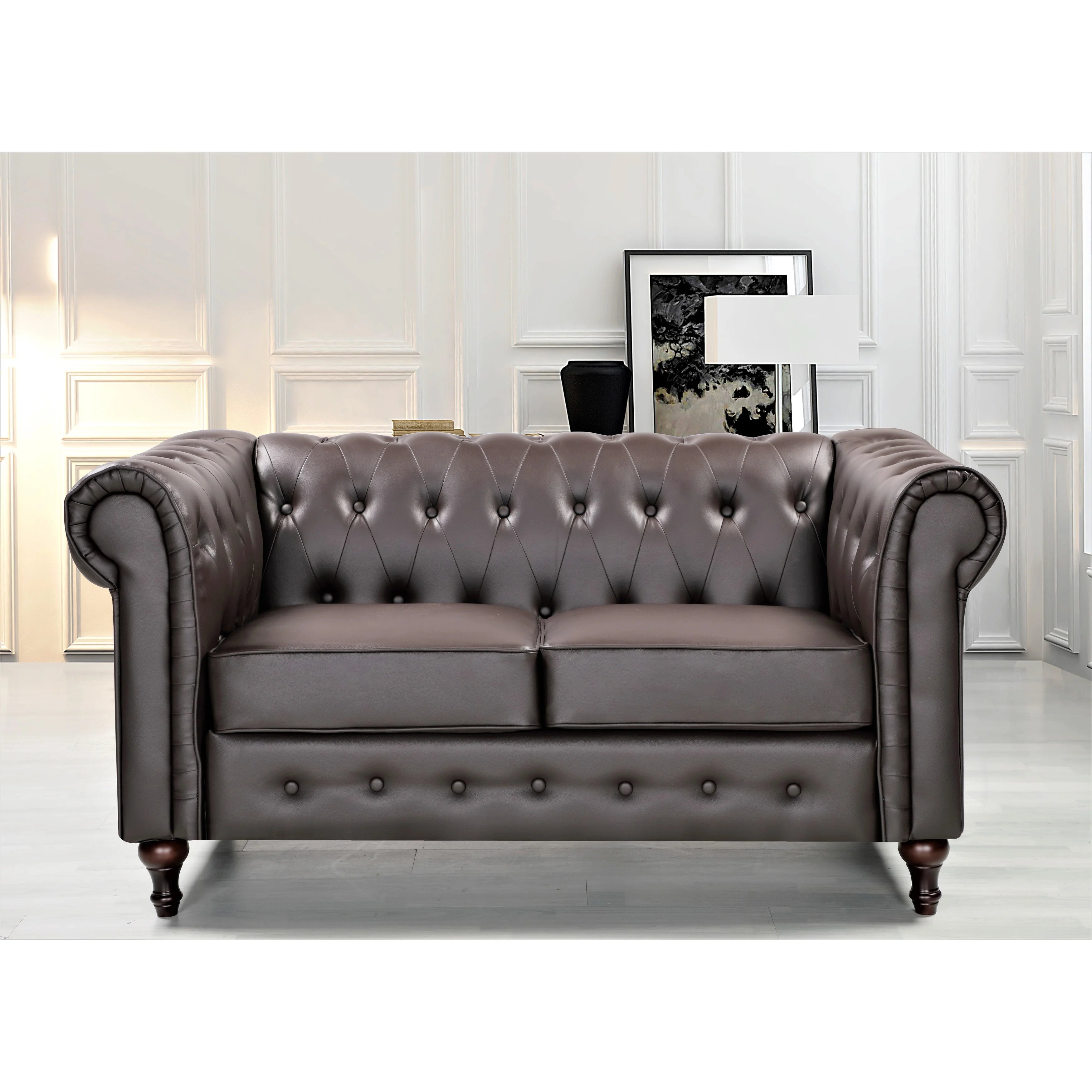 Black Faux Leather Chesterfield Loveseat X2544