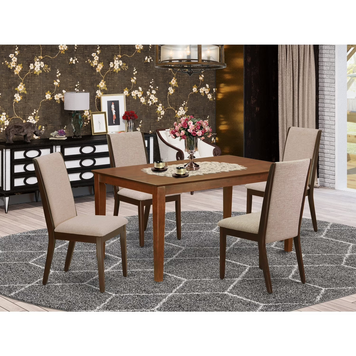5-Piece Rectangular Dinette Set with 4 Parson Dining Chairs K41810
