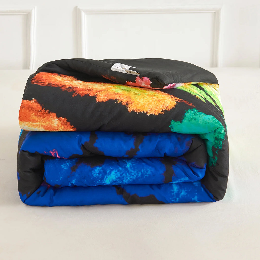 Tie Dye Reversible Comforter Set, Full/Queen Size, 3 Pieces, Blue Black Purple R105