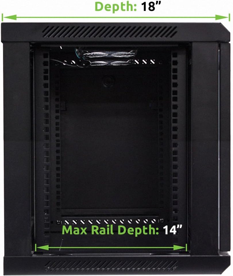 9U Wallmount Cabinet Enclosure 19-Inch Server Network Rack with Locking Glass Door Black V5948