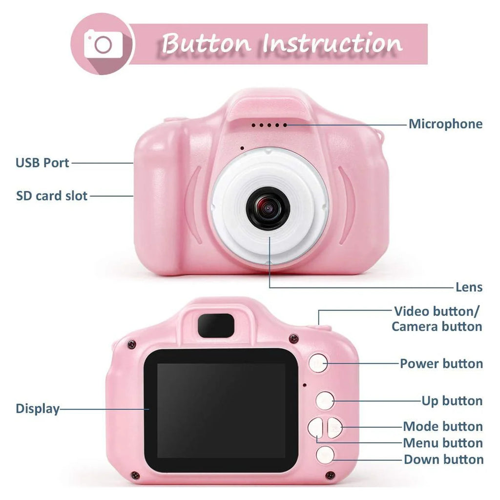Pink 13MP 1080P Rechargeable Children's Toy Camera with 16G TF Card X53056