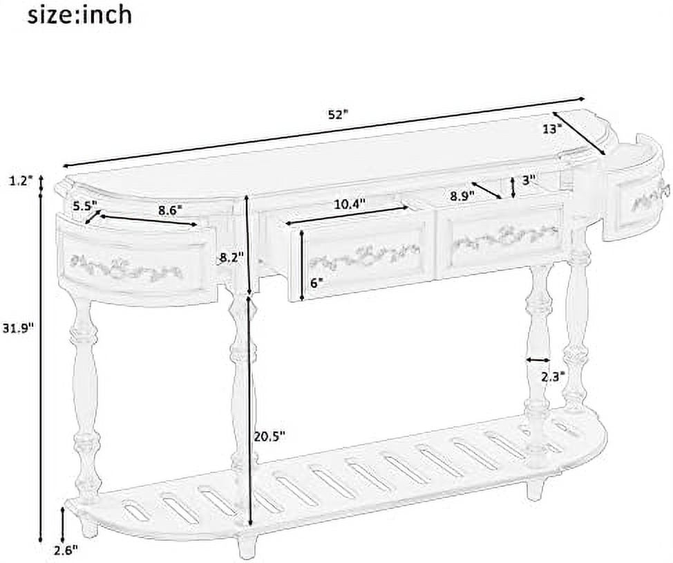 Curved Console Table with 4 Drawers Solid Wood Frame Black L389